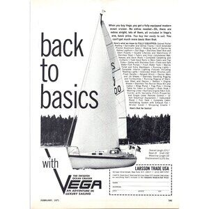 1971 Vega 27 Sailing Yacht Back to Basics Vintage Print Ad Nautical Wall Art
